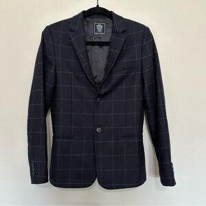 Dal Lago virgin wool navy windowpane plaid women‘s blazer jacket size s small